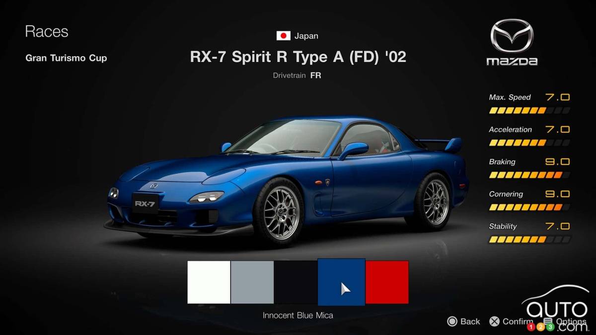 Parmi les voitures inclues, la Mazda RX-7